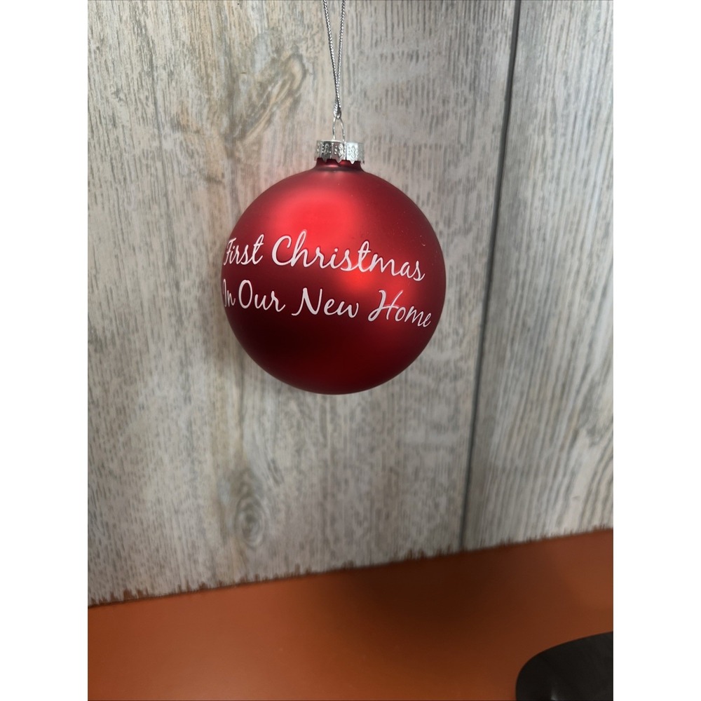 First Christmas in our New Home Vintage Glass Ornament Bulb Red